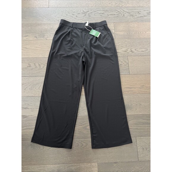 Halara Wide Leg Pants Flex High Waisted Side Pocket Waffle Work Black XL - Picture 2 of 6